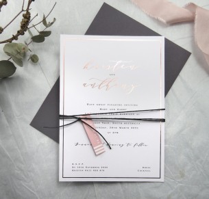 metallic rose gold foil J'aDore invitation