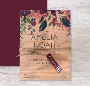 Printed on wood! bordeaux invitation