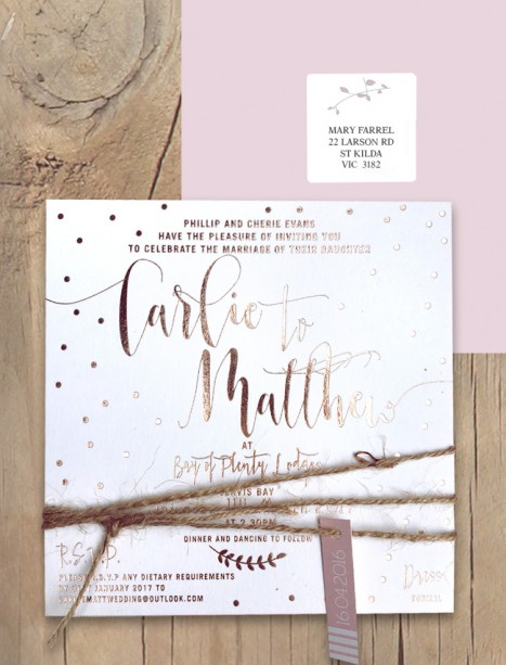 Dream dust rose gold foil invitation