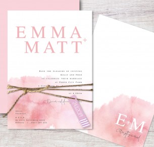 blushing flat card invitation