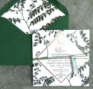 Metallic rose gold and gold foil! Greenery pop invitation