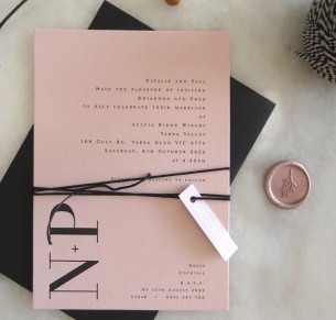 natalia on blush wedding invitation