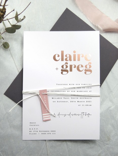 Metallic rose gold foil! Pure invitation