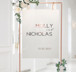 Acrylic + Rose gold Molly mounted welcome sign A1