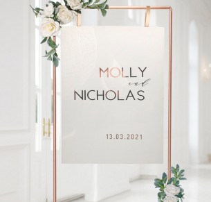 Acrylic + Rose gold & gold Molly mounted welcome sign A1