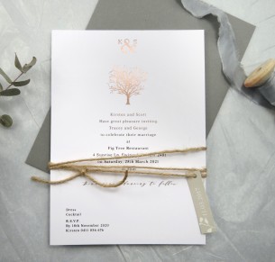 metallic rose gold foil jacaranda joy invitation