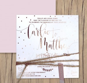 Dream dust rose gold foil invitation