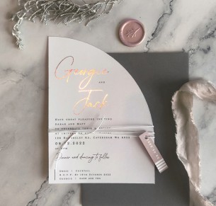 half moon arch rose gold georgia wedding invitation