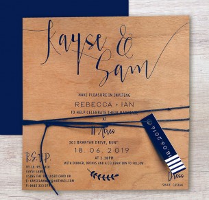 printed on wood! Simply sublime invitation