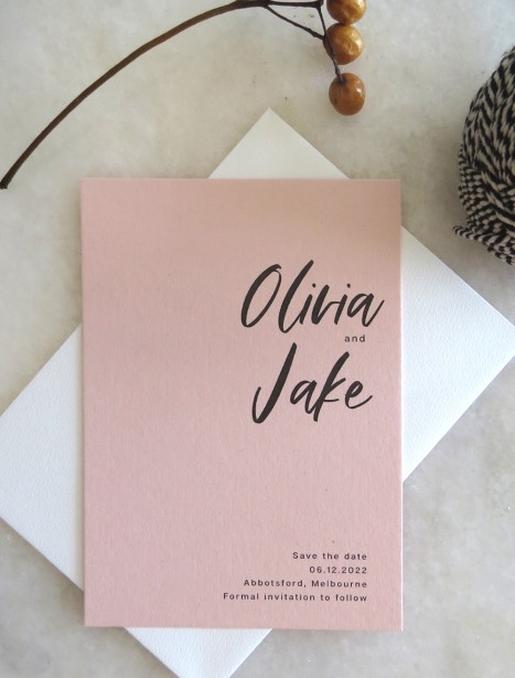 save the date! olivia in blush