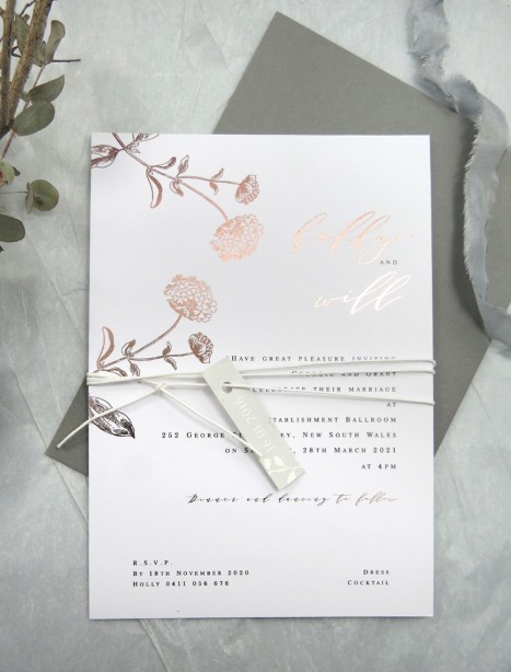Rose Gold and gold foil! Darling buds of may invitation