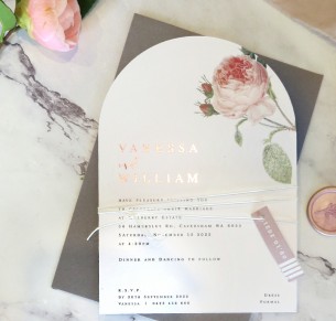 the rose wedding invitation rose gold + arch