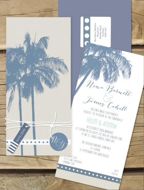 Beach palm flat card invitation