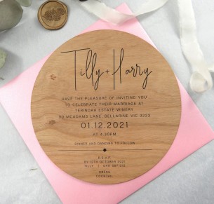 Printed on Wood! Tilly circle invitation