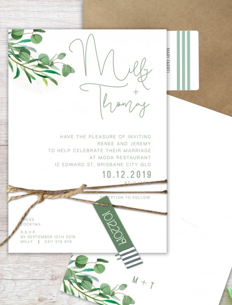 eucalypt fresh flat card wedding invitation