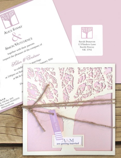 Enchanted tree laser cut invitation milk