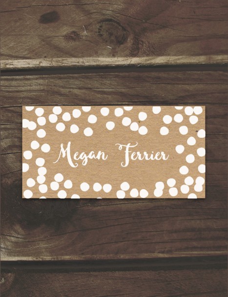 confetti joy! white ink on kraft placecard