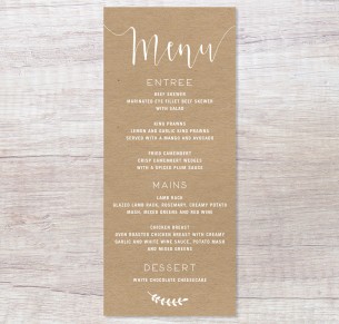 Simply sublime white ink on kraft menu