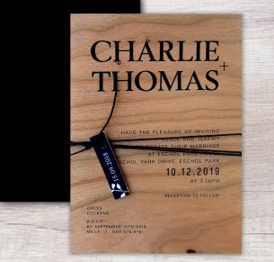 Printed on wood! Madrid flat card invitation