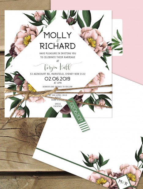 Vintage Peonie flat card invitation