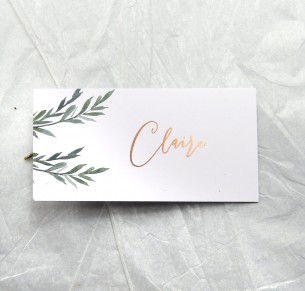 Rose gold and gold foil rules of attraction placecard