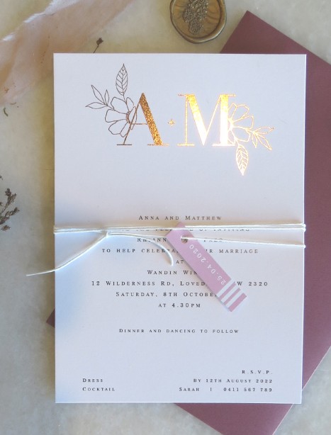 Metallic rose gold and gold foil the romance invites