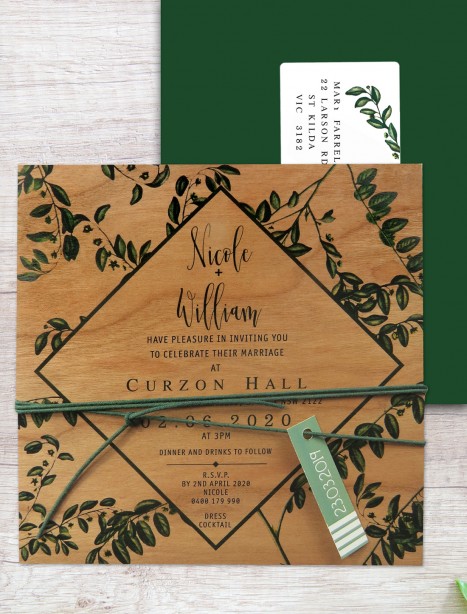 printed on wood! perennial invitation