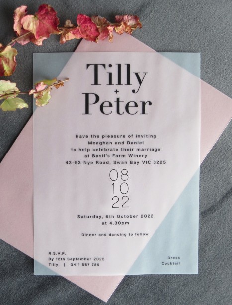 Vellum Belle wedding invitation