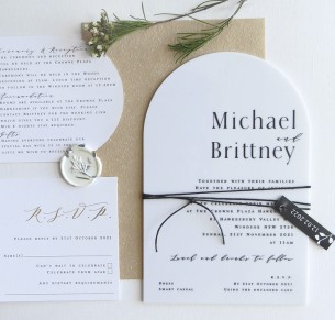 Cinnamon white acrylic arch invitations