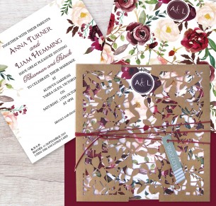 leafy affair kraft laser cut invitation