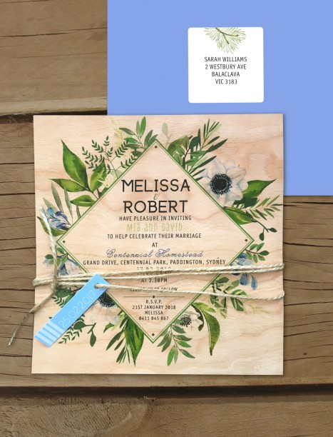 printed on wood! evergreen invitation
