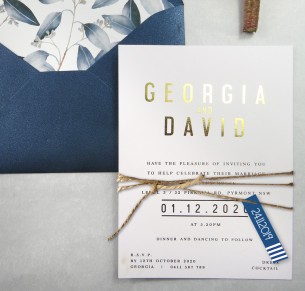 metallic rose gold Foil Georgia invitation