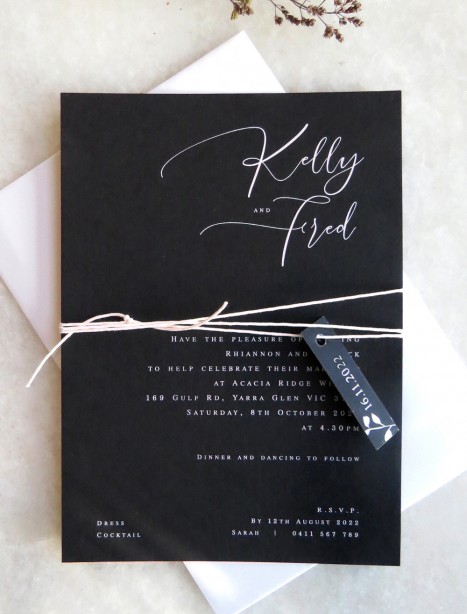 White ink Kelly wedding invitation