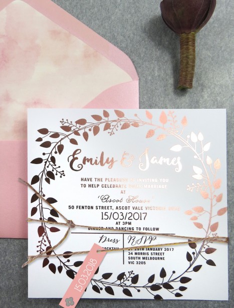 Rose Gold and gold foil! Grecian garland invitation