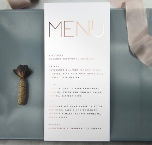 metallic rose gold and gold foil helsinki menu