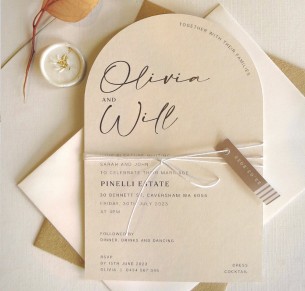 olivia arch on almond invitation